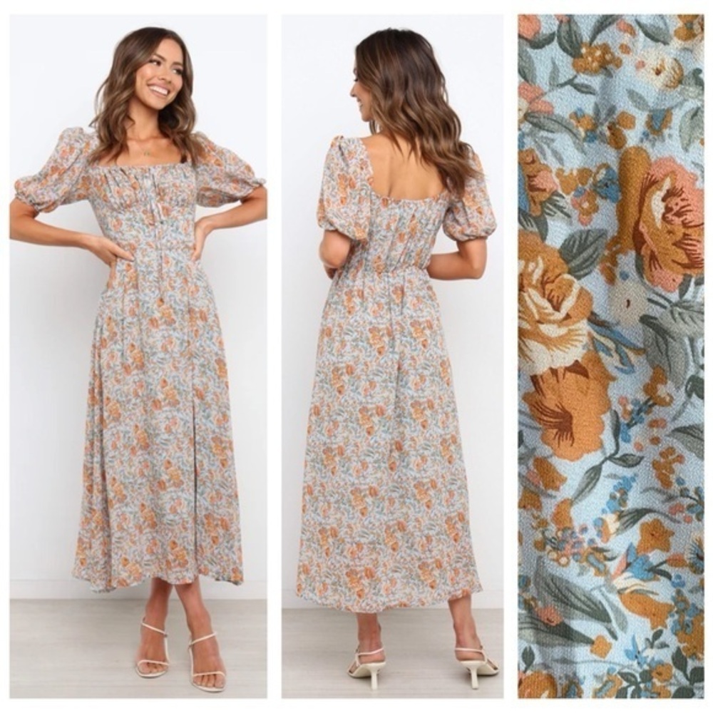 Petal & Pup Blue Orange Floral Gelasius Midi Maxi Dress 4